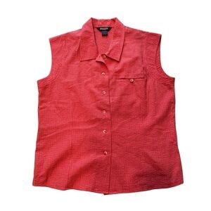 Woolrich Women’s Large Sleeveless Button Front Shirt Red Check 100% Cotton Top